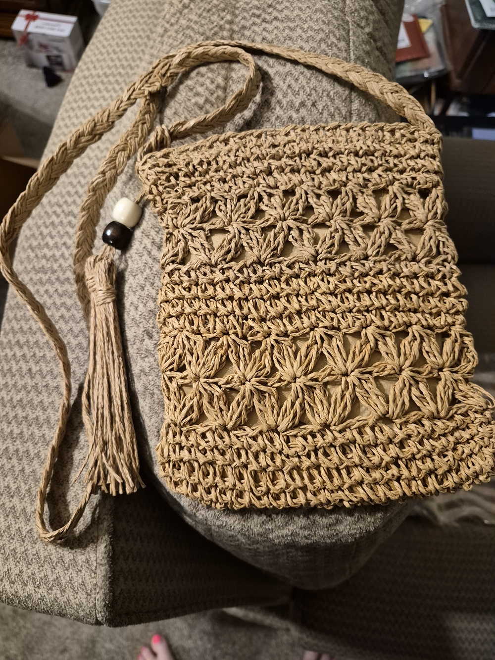 Woven Raffia Crossbody Bag in Natural Tan